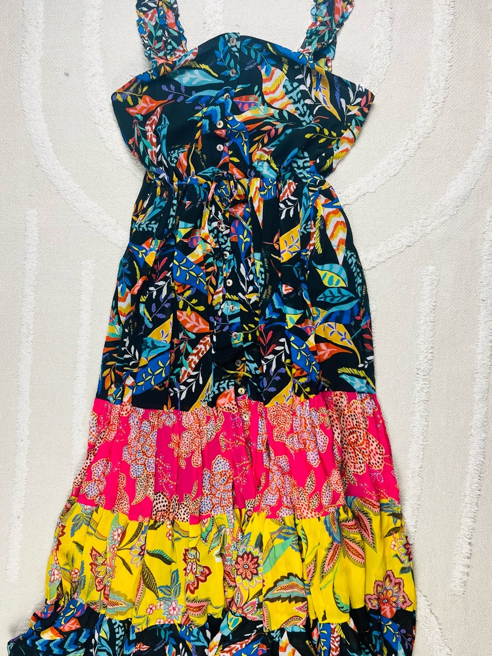 Johnny Was Jade Mirko Tiered Patchwork Chiffon Midi Maxi Dress – Size Small